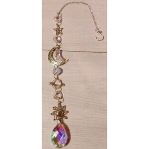 Suncatcher Crystal Light Prism Sun Moon Star Silver Tone 15" Garden Window Gift